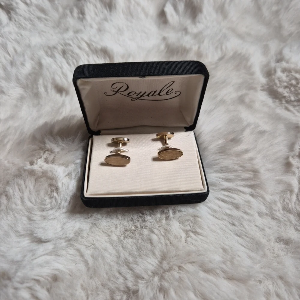 Mens Vintage Cufflinks Royale Gold Tone Classic Minimalist Stylish Dress Formal